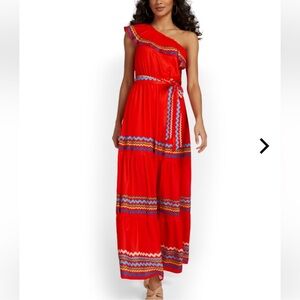 Flying Tomato One Shoulder Spanish Style Maxi Dress Ruffle
